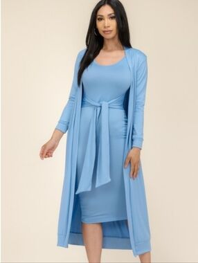 Pastel Blue Soft Cardigan & Dress Set